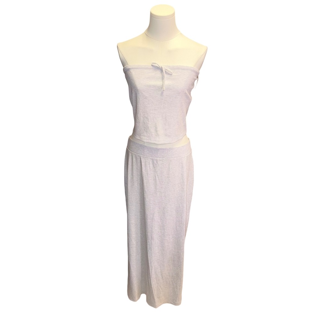 OFFLINE by Aerie Ribbed Tube Top and Maxi Skirt Set Heather Gray Large NWT